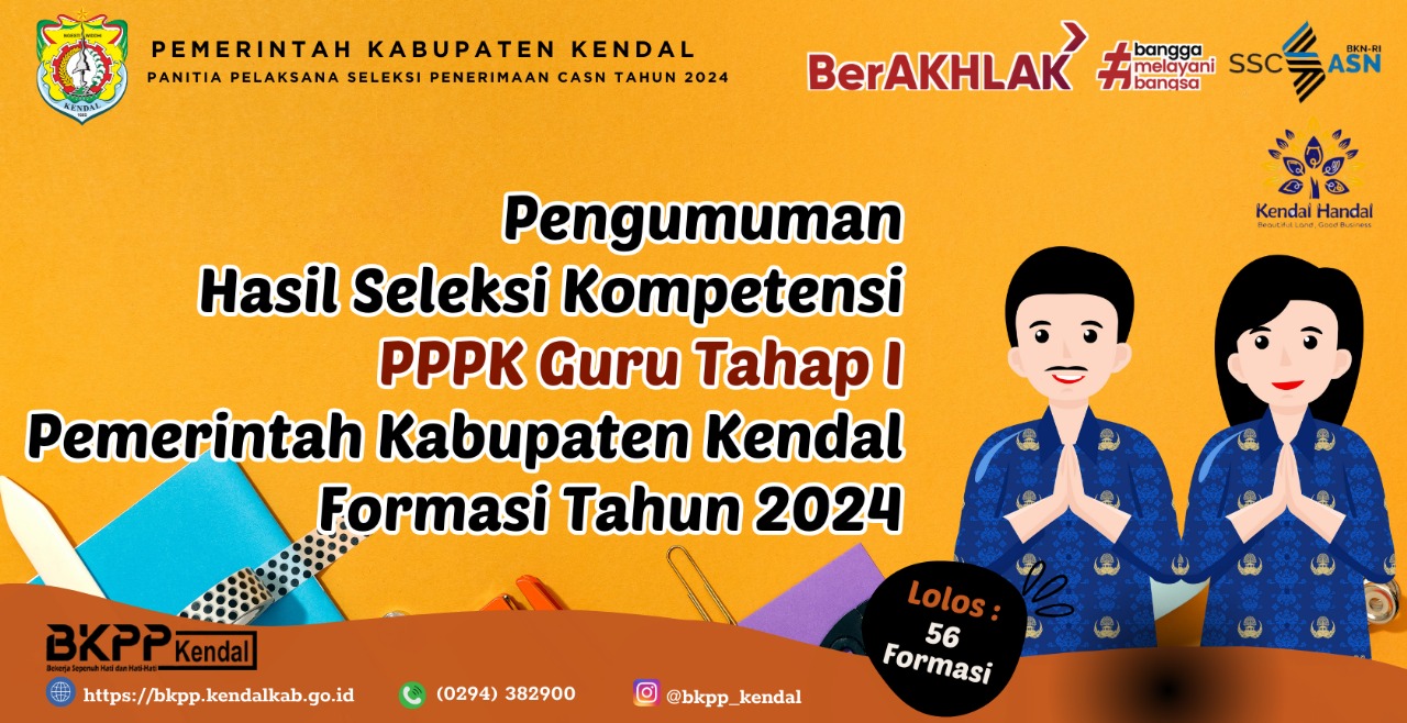 Pengumuman Hasil Seleksi Kompetensi PPPK Guru di lingkungan Pemerintah Kabupaten Kendal Formasi Tahun 2024